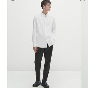 Massimo Dutti Mens Shirt SZ XXL White Heavy Cotton Finest Fabric Elbow Patches